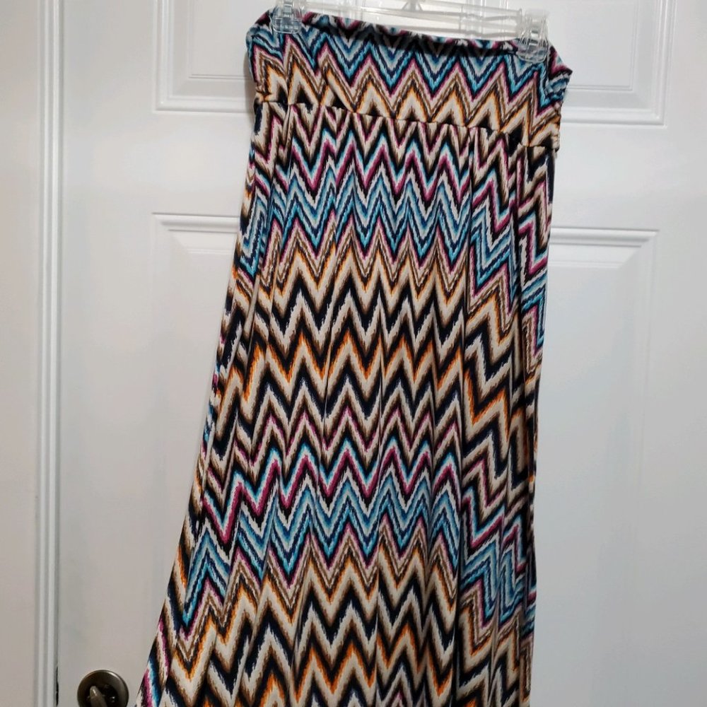 Joe B Maxi Skirt Multi Color Chevron Print